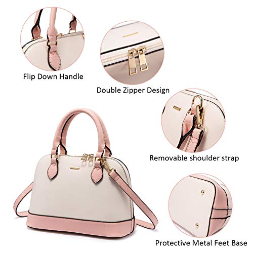 Pink&Beige Double Zip Small Crossbody Dome Satchel