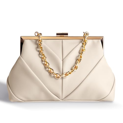Elegant Beige PU Leather Evening Clutch Bag