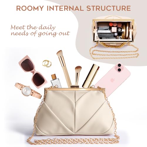 Elegant Beige PU Leather Evening Clutch Bag