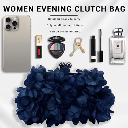JAMBHALA Mini Floral Evening Clutch Bag - Navy Blue