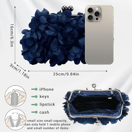 JAMBHALA Mini Floral Evening Clutch Bag - Navy Blue
