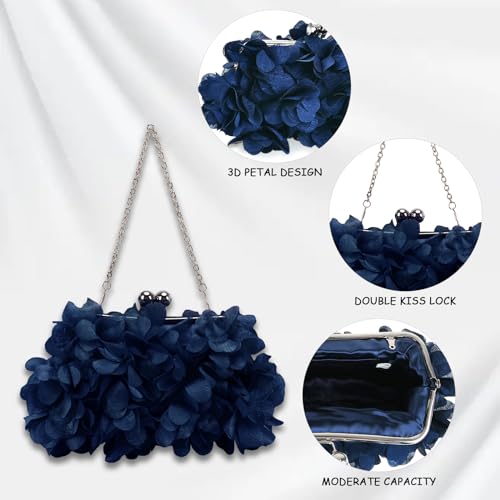 JAMBHALA Mini Floral Evening Clutch Bag - Navy Blue