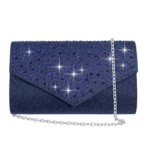 CurvChic Rhinestone Evening Clutch Purse - Navy Blue