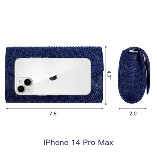 CurvChic Rhinestone Evening Clutch Purse - Navy Blue