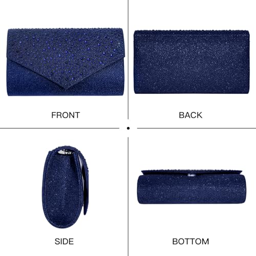 CurvChic Rhinestone Evening Clutch Purse - Navy Blue