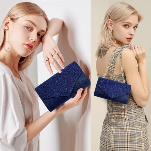 CurvChic Rhinestone Evening Clutch Purse - Navy Blue
