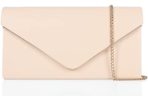 Nude Vegan Leather Foldover Clutch Handbag