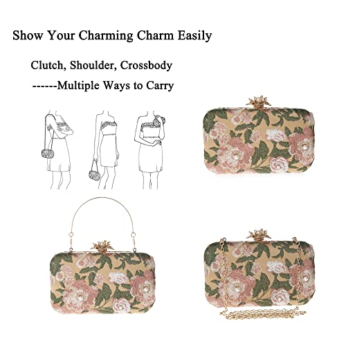 Vintage Floral Beaded Sequin Crossbody Clutch Handbag