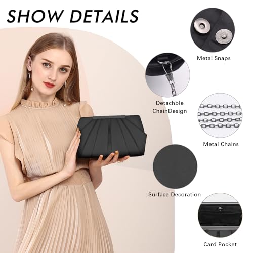 Satin Evening Clutch Bag with Detachable Chain Strap