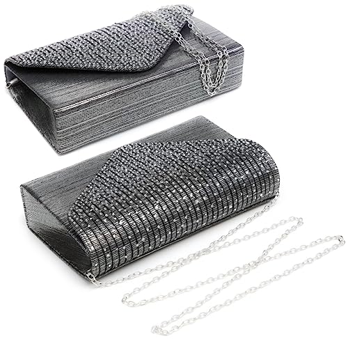 Dasein Satin Rhinestone Evening Clutch Bag (Grey)