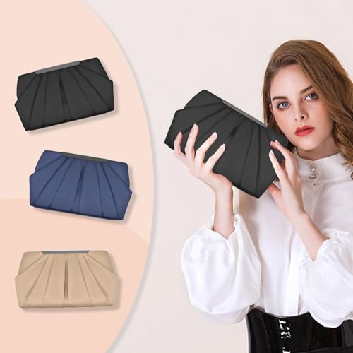 Satin Evening Clutch Bag with Detachable Chain Strap