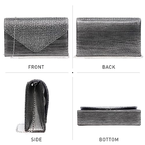 Dasein Satin Rhinestone Evening Clutch Bag (Grey)