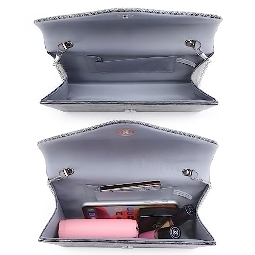 Dasein Satin Rhinestone Evening Clutch Bag (Grey)