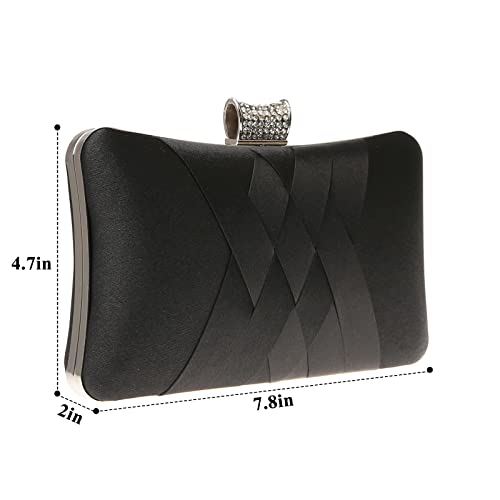 Elegant Black Satin Diamante Clutch Evening Handbag