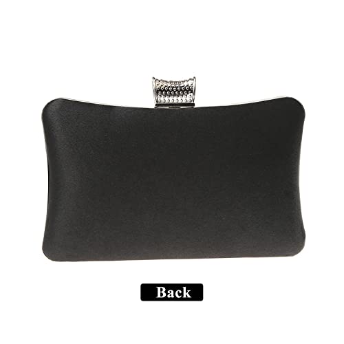 Elegant Black Satin Diamante Clutch Evening Handbag
