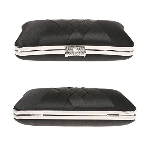 Elegant Black Satin Diamante Clutch Evening Handbag