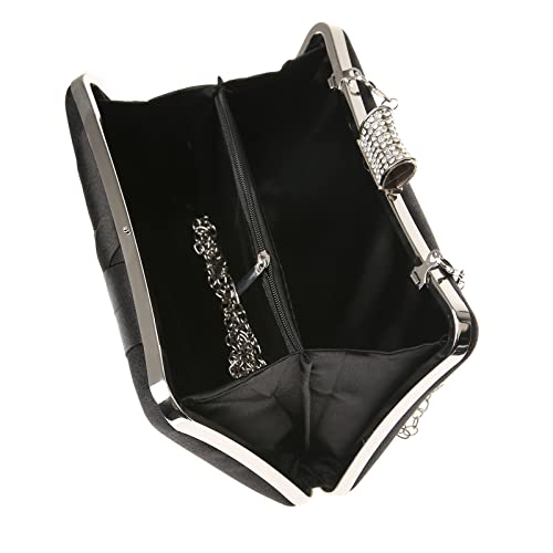 Elegant Black Satin Diamante Clutch Evening Handbag