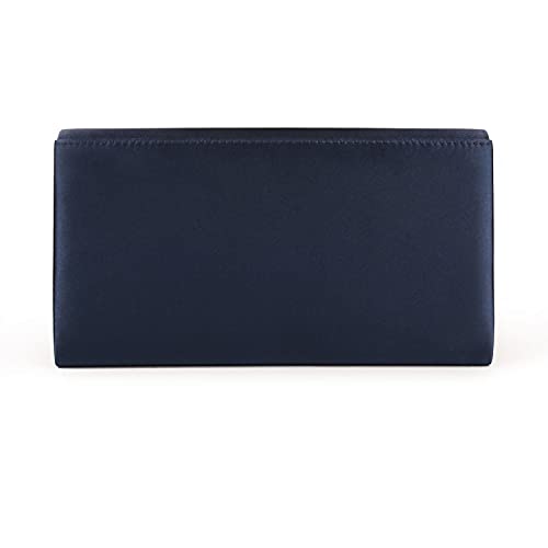 Navy Satin Pleated Rhinestone Clutch Bag
