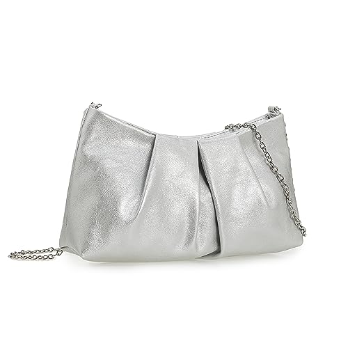 Elegant Silver Pleated Clutch Bag for Formal Events
