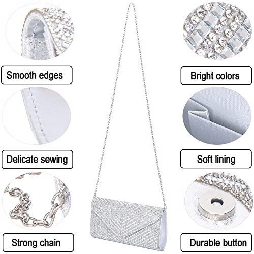 Silvery Rhinestone Evening Clutch & Crossbody Bag