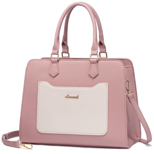 LOVEVOOK Women's Leather Tote Handbag, Pink & Beige