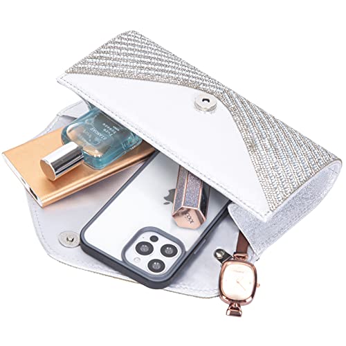 Silvery Rhinestone Evening Clutch & Crossbody Bag