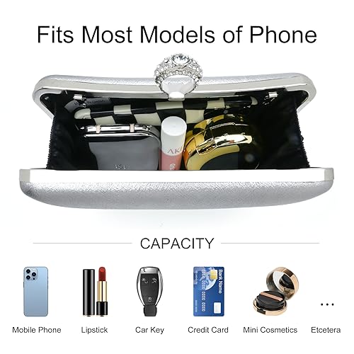 Fependu Silver Evening Clutch Purse for Women