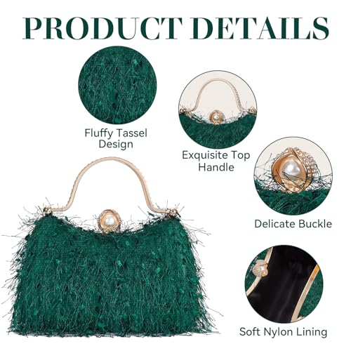 Chic Green Feather Evening Clutch Bag for Women