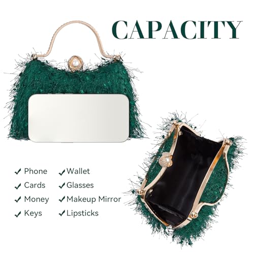 Chic Green Feather Evening Clutch Bag for Women