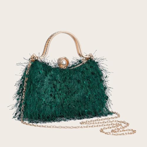 Chic Green Feather Evening Clutch Bag for Women