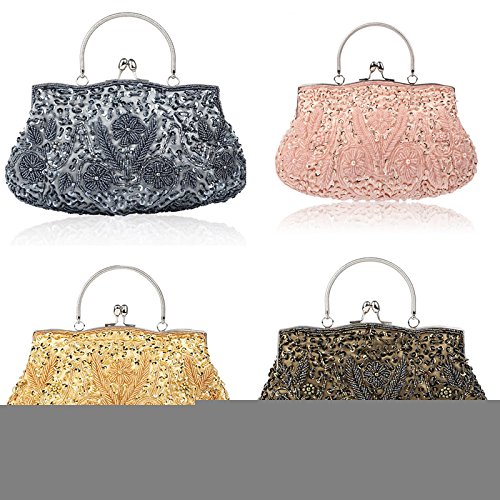 Beaded Sequin Flower Evening Clutch Bag