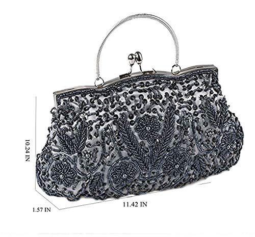 Beaded Sequin Flower Evening Clutch Bag