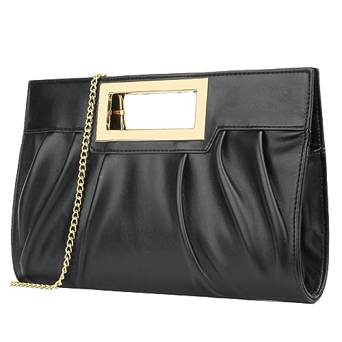 Elegant Black Pleated Clutch Evening Bag