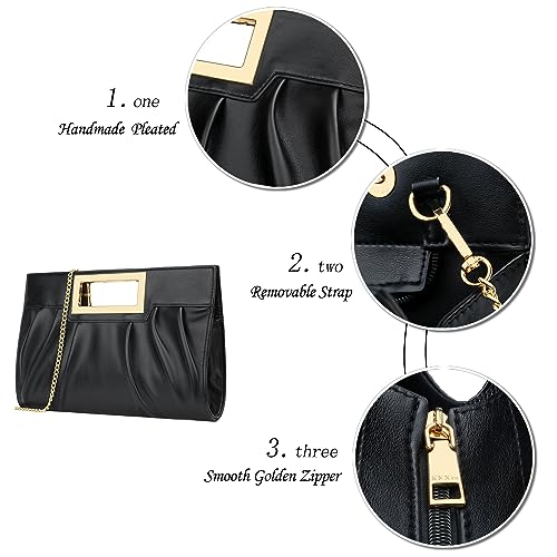 Elegant Black Pleated Clutch Evening Bag