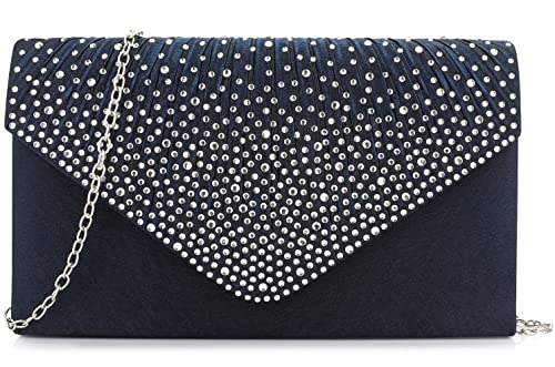 Navy-Silver Rhinestone Evening Clutch Purse