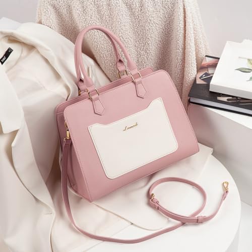 LOVEVOOK Women's Leather Tote Handbag, Pink & Beige