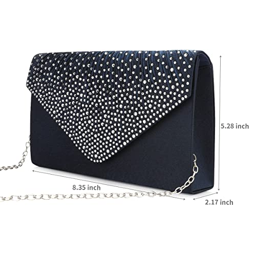 Navy-Silver Rhinestone Evening Clutch Purse