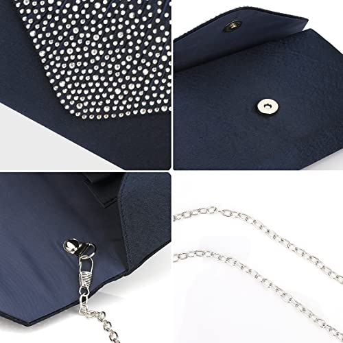 Navy-Silver Rhinestone Evening Clutch Purse