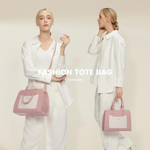 LOVEVOOK Women's Leather Tote Handbag, Pink & Beige