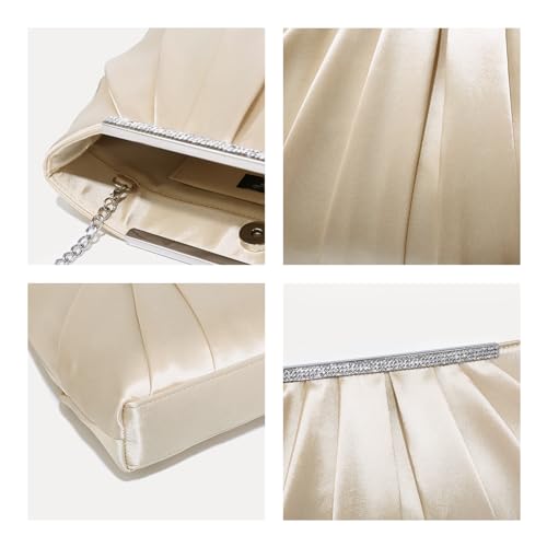 Elegant Rhinestone Pleated Evening Clutch Bag for Women
