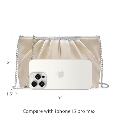 Elegant Rhinestone Pleated Evening Clutch Bag for Women