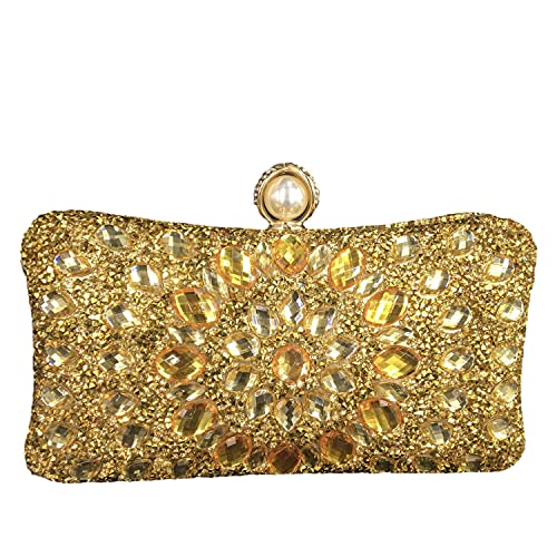 Elegant Pearl Clasp Gold Crystal Evening Clutch