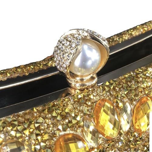 Elegant Pearl Clasp Gold Crystal Evening Clutch