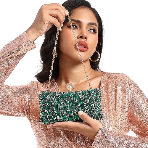 Elegant Pearl Clasp Gold Crystal Evening Clutch