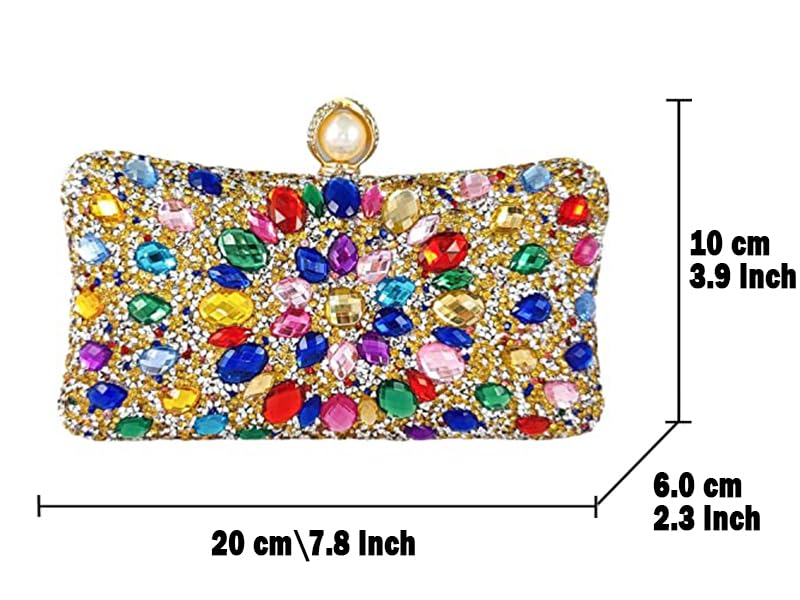 Elegant Pearl Clasp Gold Crystal Evening Clutch