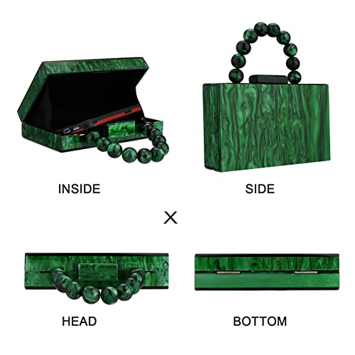 Dark Green Acrylic Clutch Bag with Pearl Chain