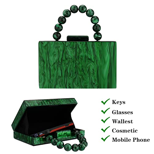 Dark Green Acrylic Clutch Bag with Pearl Chain