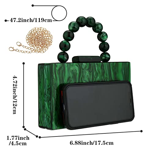 Dark Green Acrylic Clutch Bag with Pearl Chain