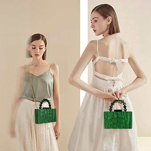 Dark Green Acrylic Clutch Bag with Pearl Chain