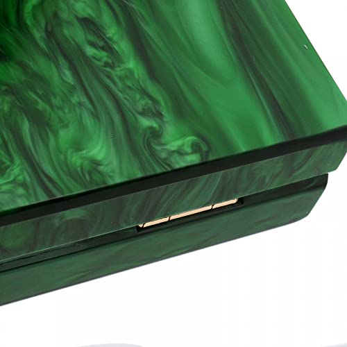 Dark Green Acrylic Clutch Bag with Pearl Chain